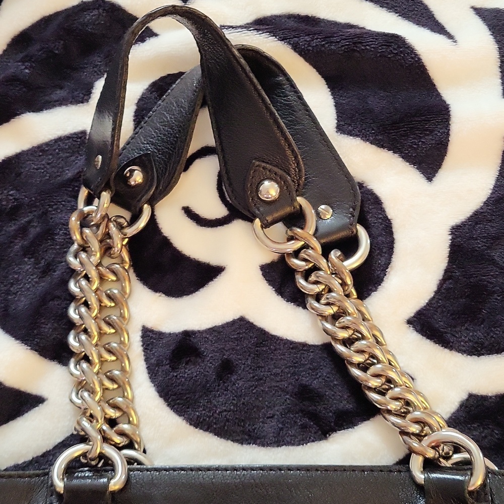 Versace Black Leather Studded Tote with Gold Chain Handles - Picture 6 of 15